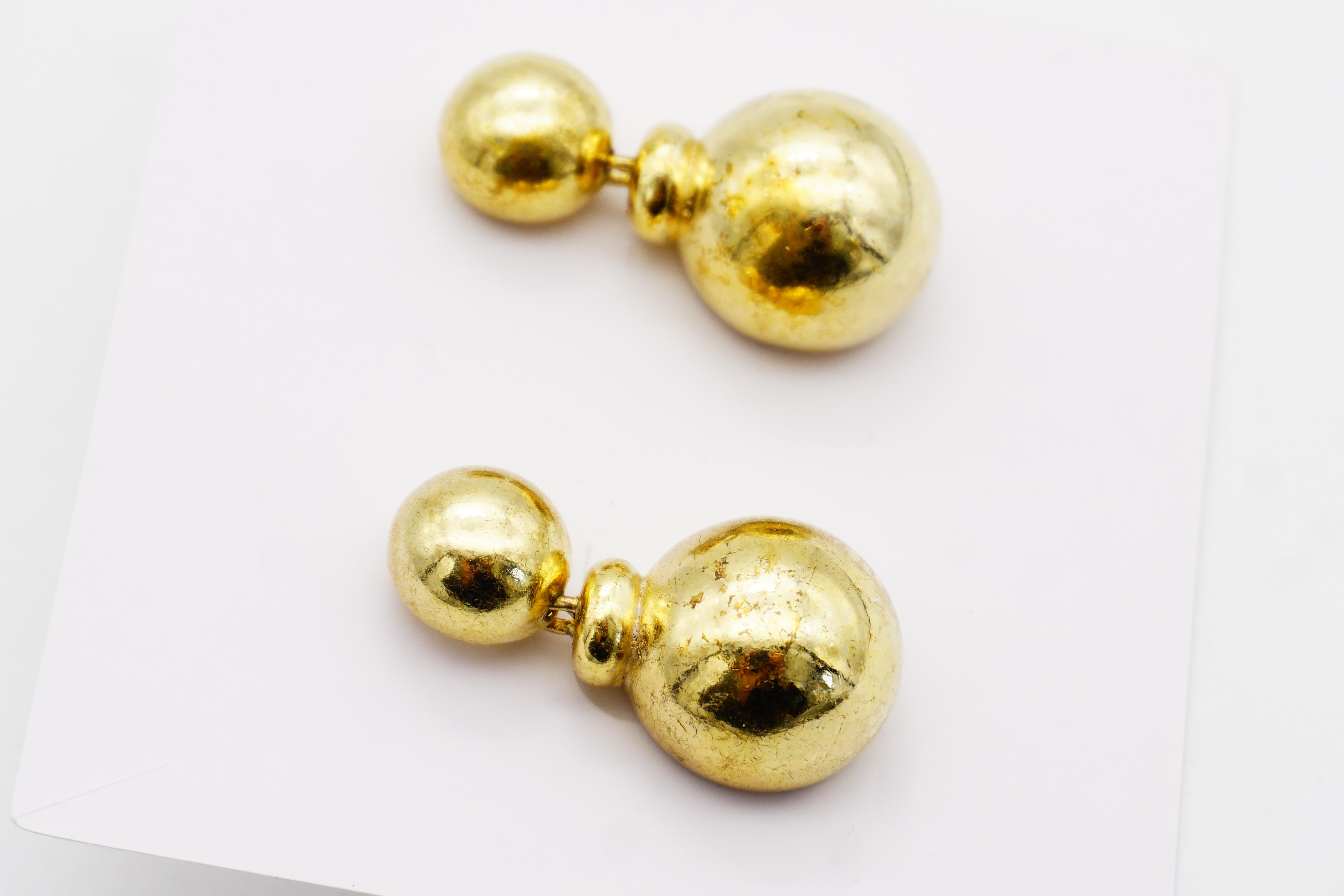 Christian Dior Vintage Años 80 Pendientes colgantes con doble bola brillante y círculo en venta 4
