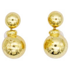 Christian Dior Vintage 1980s Double Glow Ball Circle Dangle Pierced Earrings