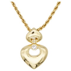 Christian Dior Vintage 1980s Double Glow Heart Love Openwork Crystals Necklace
