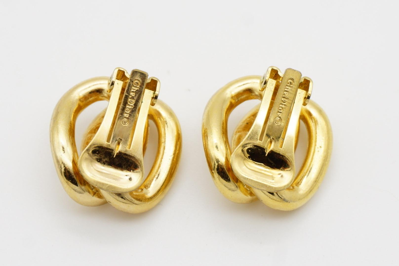 Christian Dior Vintage 1980s Double Interlocked Rope Knot Hoop Clip Earrings 5