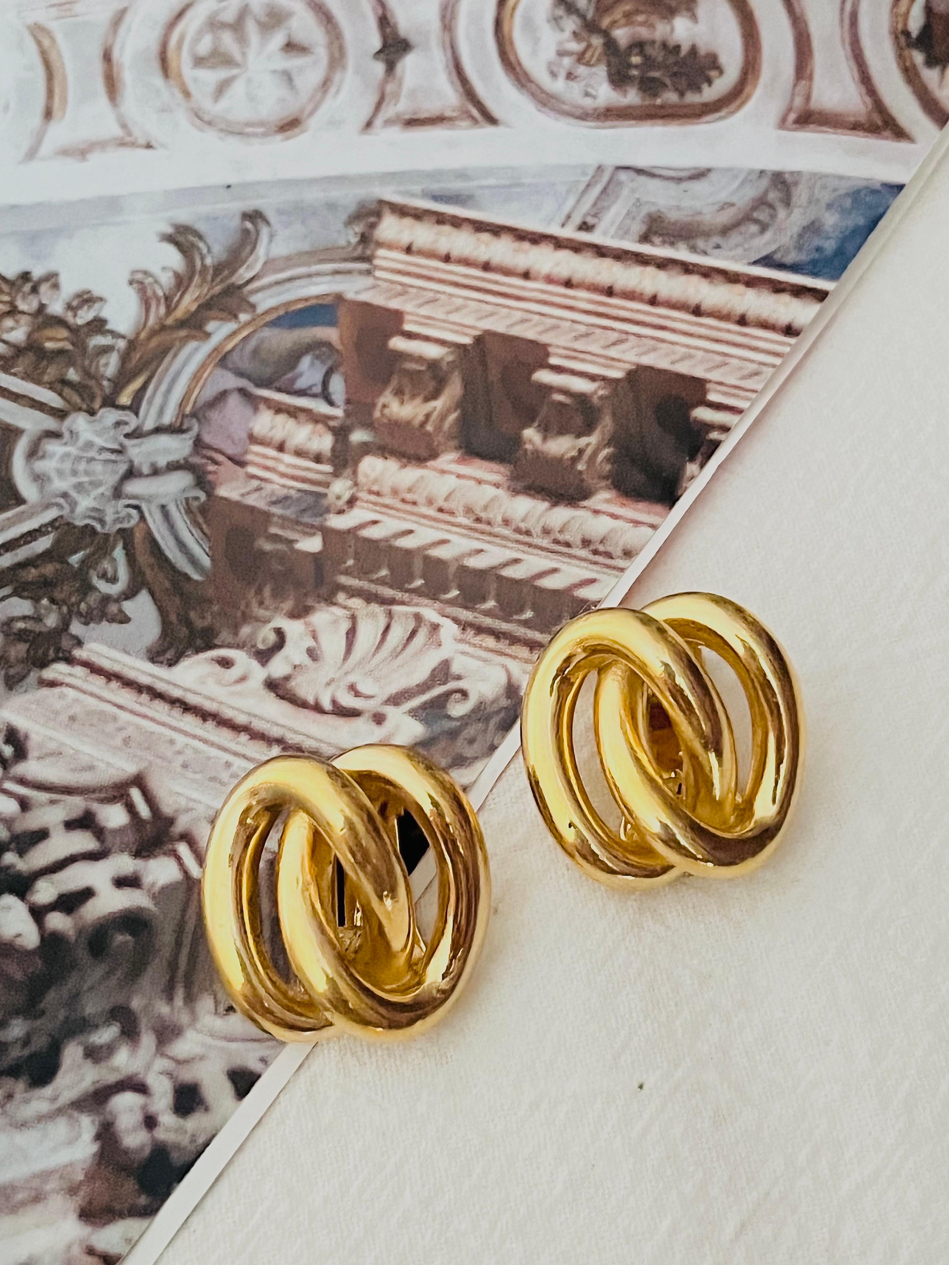 Art Deco Christian Dior Vintage 1980s Double Interlocked Rope Knot Hoop Clip Earrings