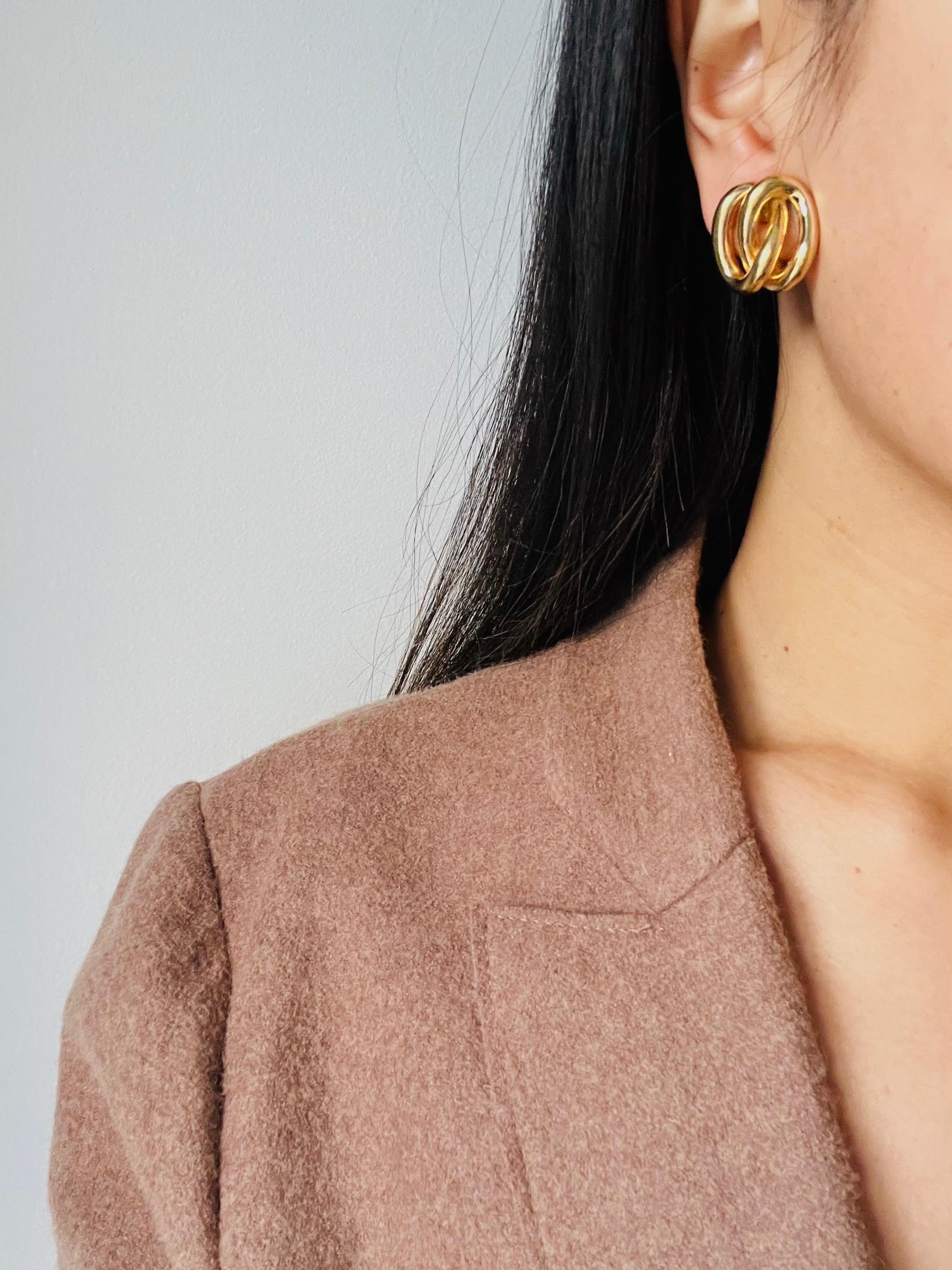 Christian Dior Vintage 1980s Double Interlocked Rope Knot Hoop Clip Earrings In Excellent Condition In Wokingham, England