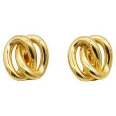 Christian Dior Vintage 1980s Double Interlocked Rope Knot Hoop Clip Earrings