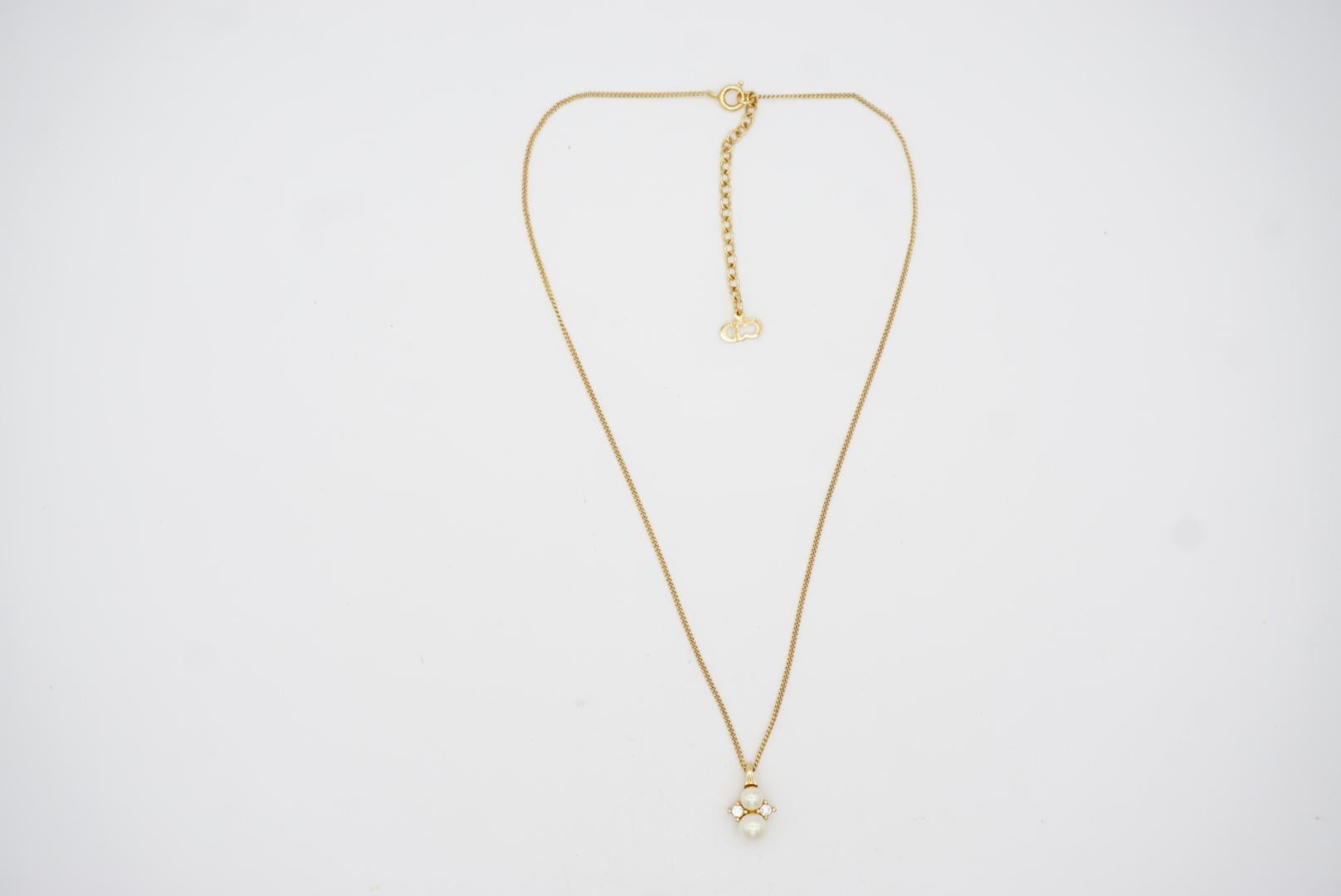 Christian Dior Vintage 1980er Jahre Elegante Halskette mit doppelten Perlen und Kristallen in Gold  im Angebot 7