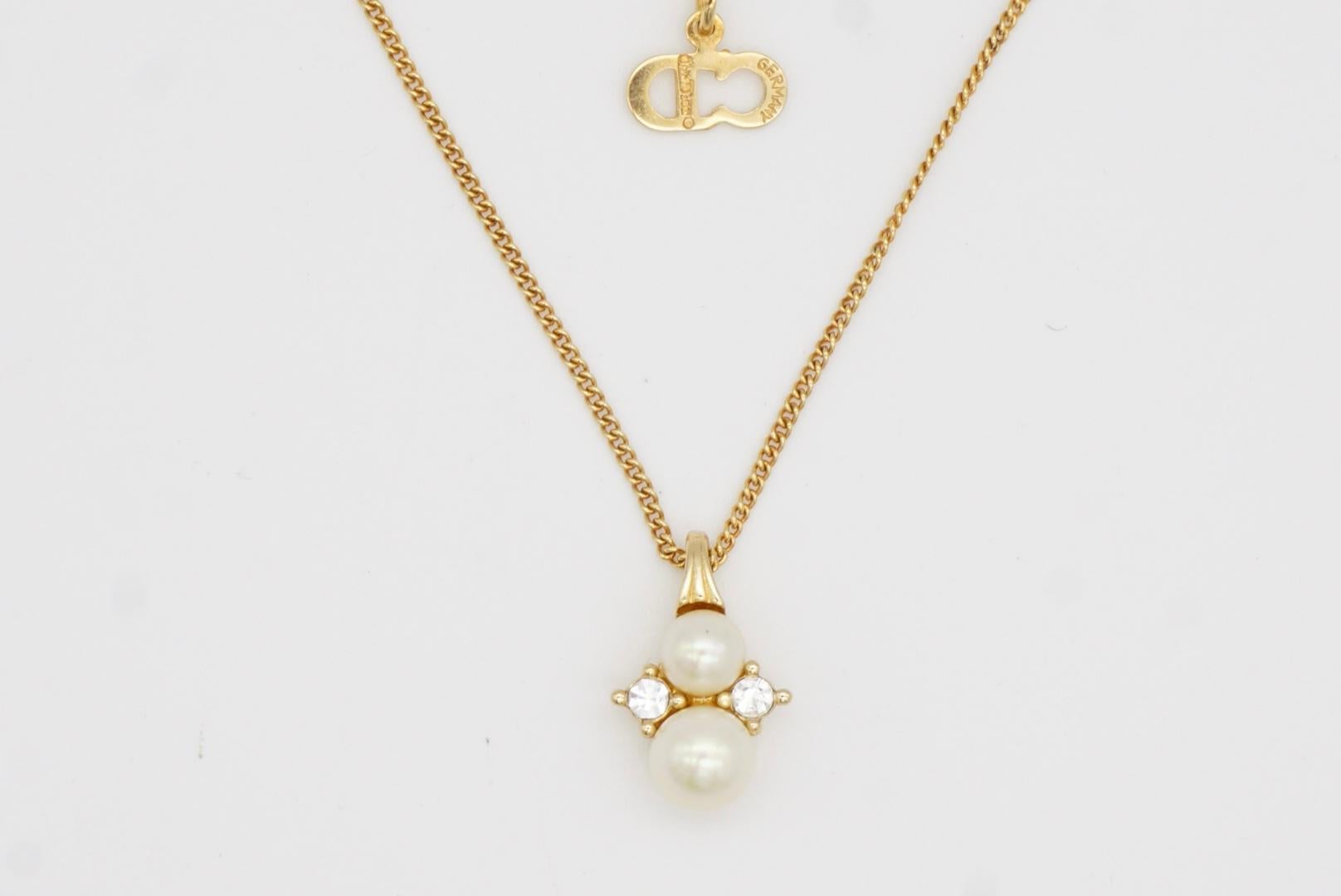 Christian Dior Vintage 1980s Double Pearls Crystals Elegant Gold Chain Necklace 5