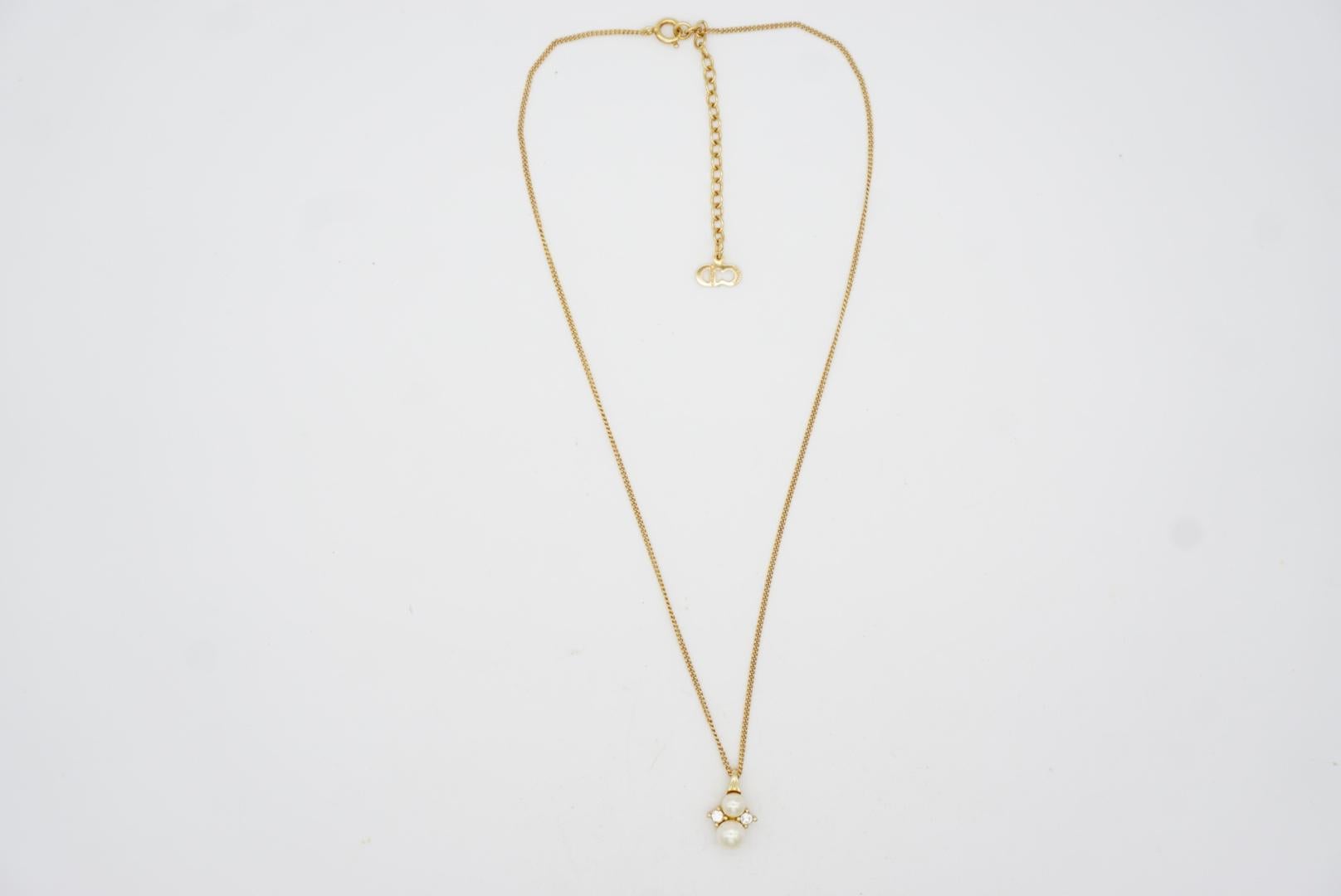 Christian Dior Vintage 1980er Jahre Elegante Halskette mit doppelten Perlen und Kristallen in Gold  im Angebot 8