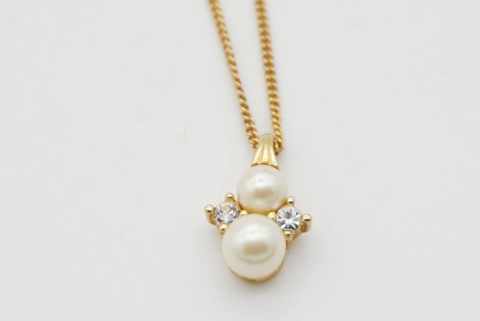 Christian Dior Vintage 1980s Double Pearls Crystals Elegant Gold Chain Necklace 6