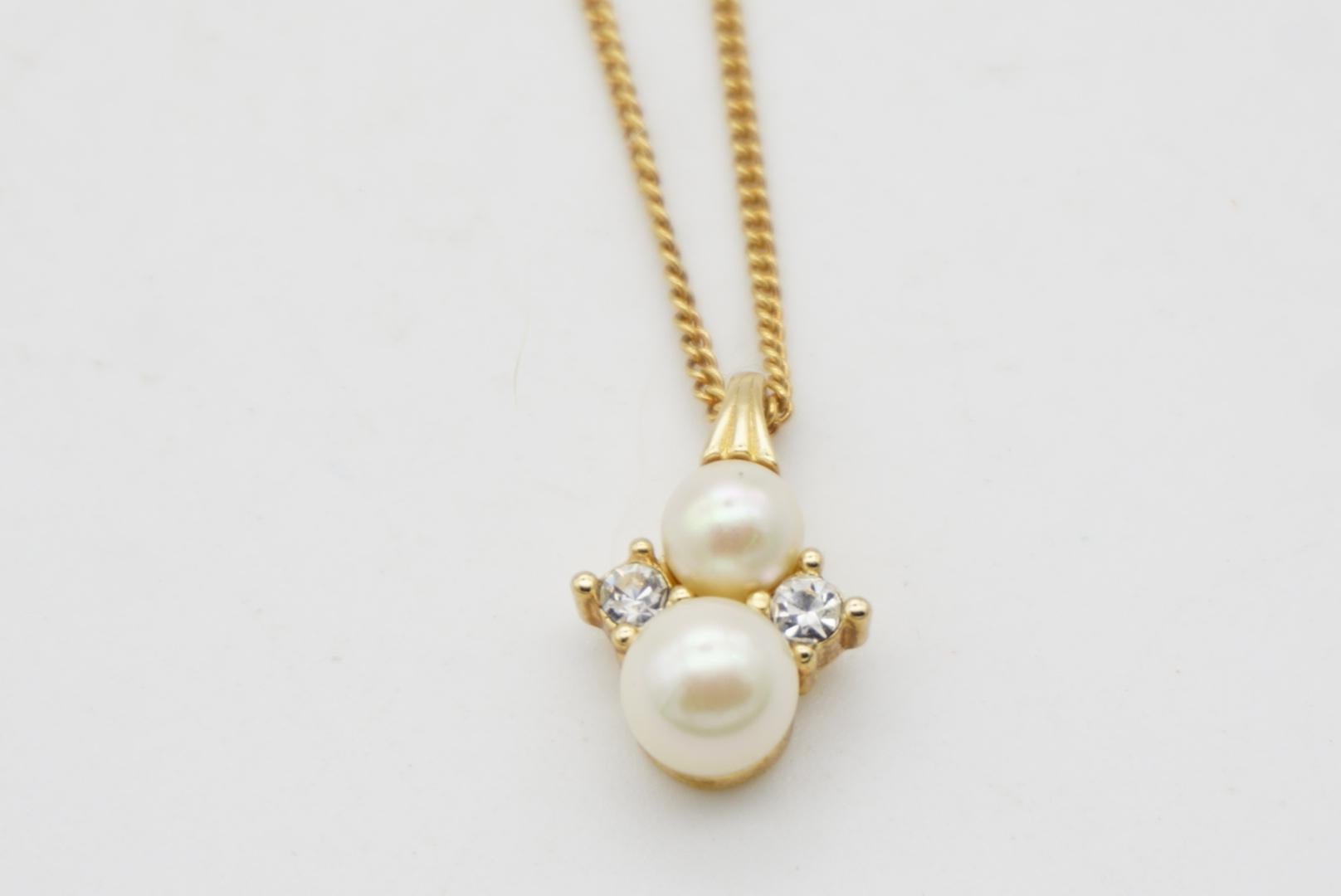 Christian Dior Vintage 1980er Jahre Elegante Halskette mit doppelten Perlen und Kristallen in Gold  im Angebot 9
