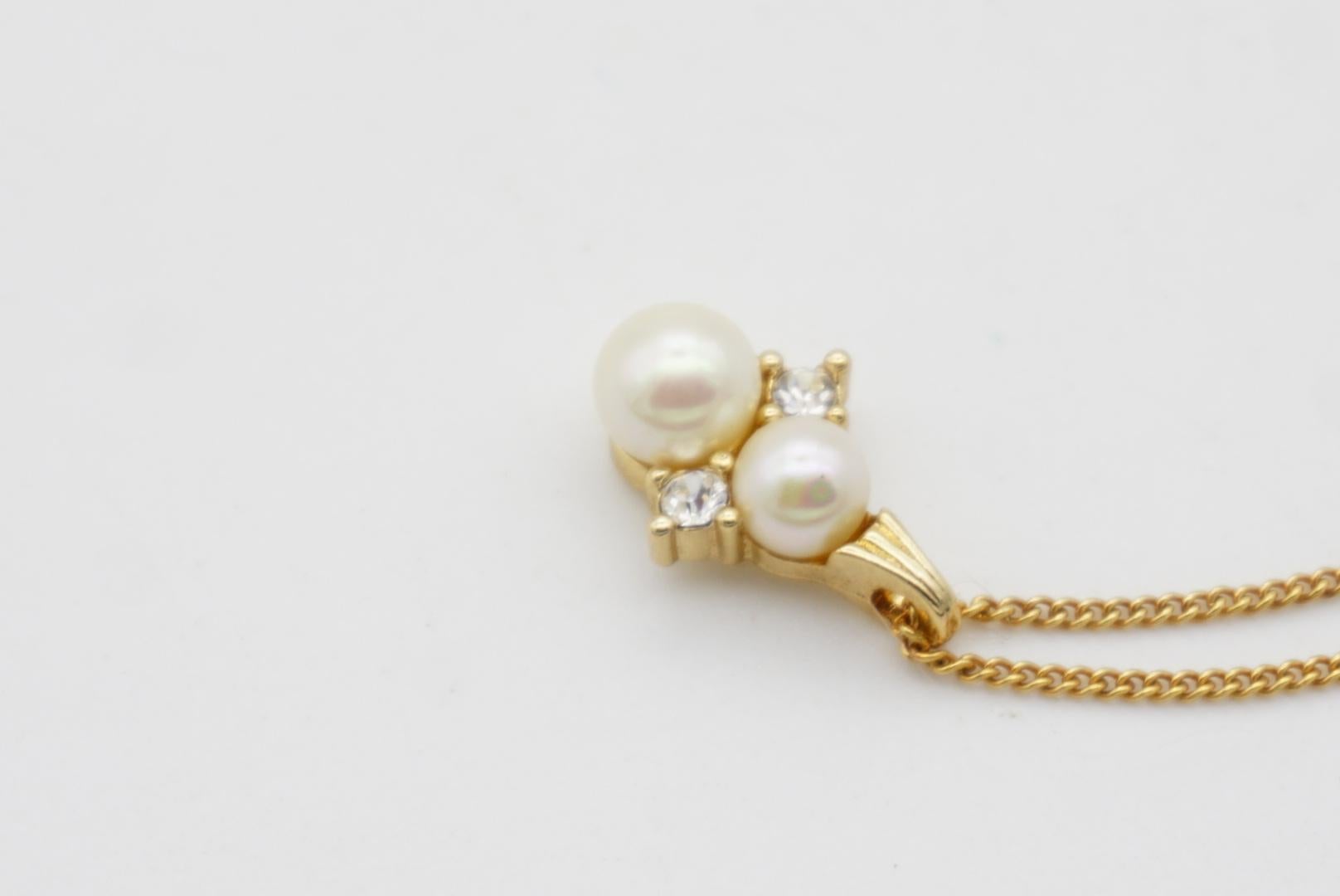 Christian Dior Vintage 1980s Double Pearls Crystals Elegant Gold Chain Necklace 7