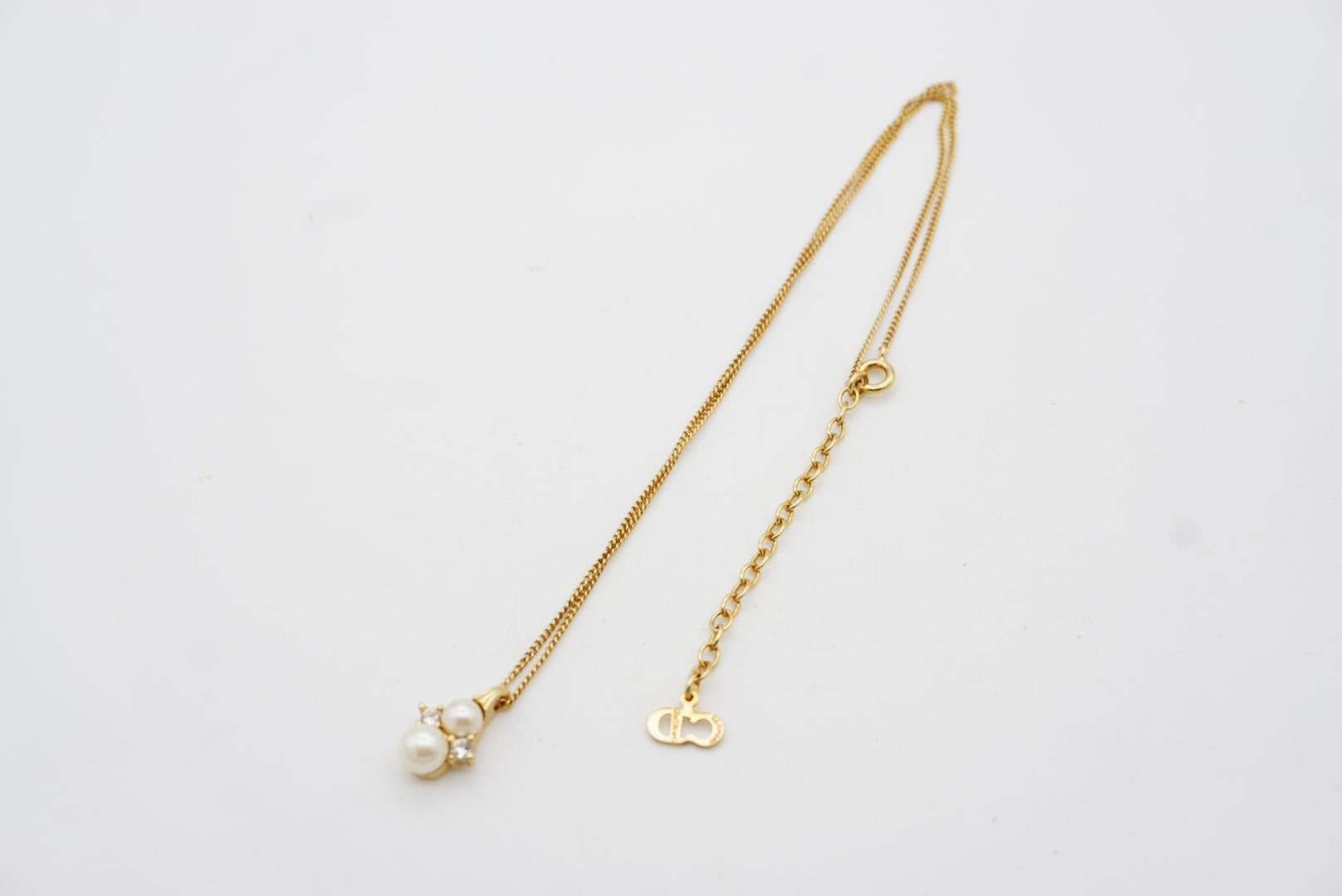 Christian Dior Vintage 1980s Double Pearls Crystals Elegant Gold Chain Necklace 9