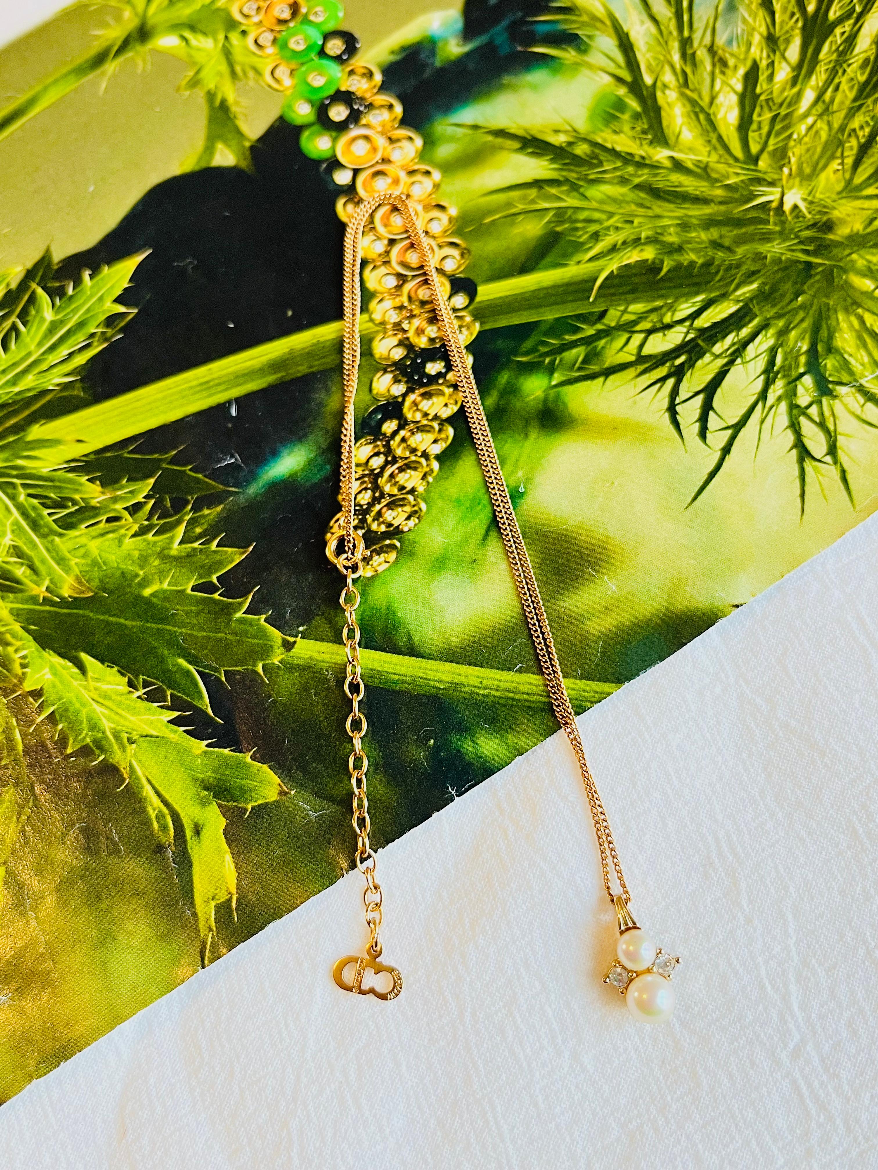 Christian Dior Vintage 1980er Jahre Elegante Halskette mit doppelten Perlen und Kristallen in Gold  Damen im Angebot