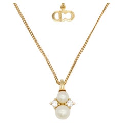 Christian Dior Vintage 1980er Jahre Elegante Goldkette Halskette mit doppelten Perlen und Kristallen