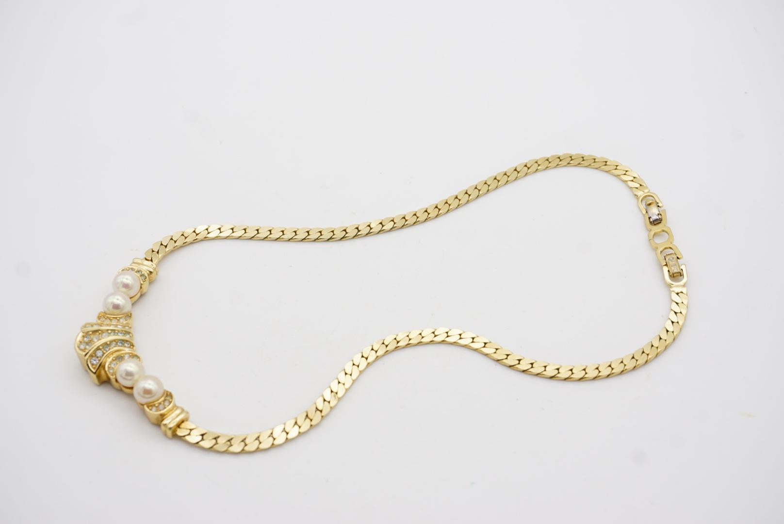 Christian Dior Vintage anni '80 Collana doppia con due perle bianche e cristalli a ventaglio lunare in vendita 5