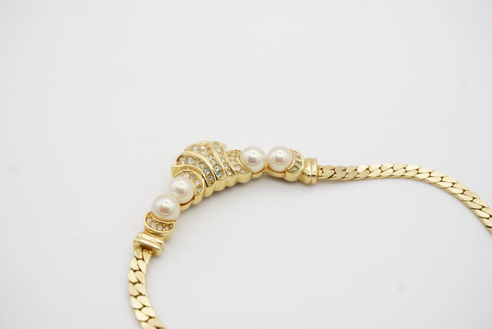 Christian Dior Vintage anni '80 Collana doppia con due perle bianche e cristalli a ventaglio lunare in vendita 6