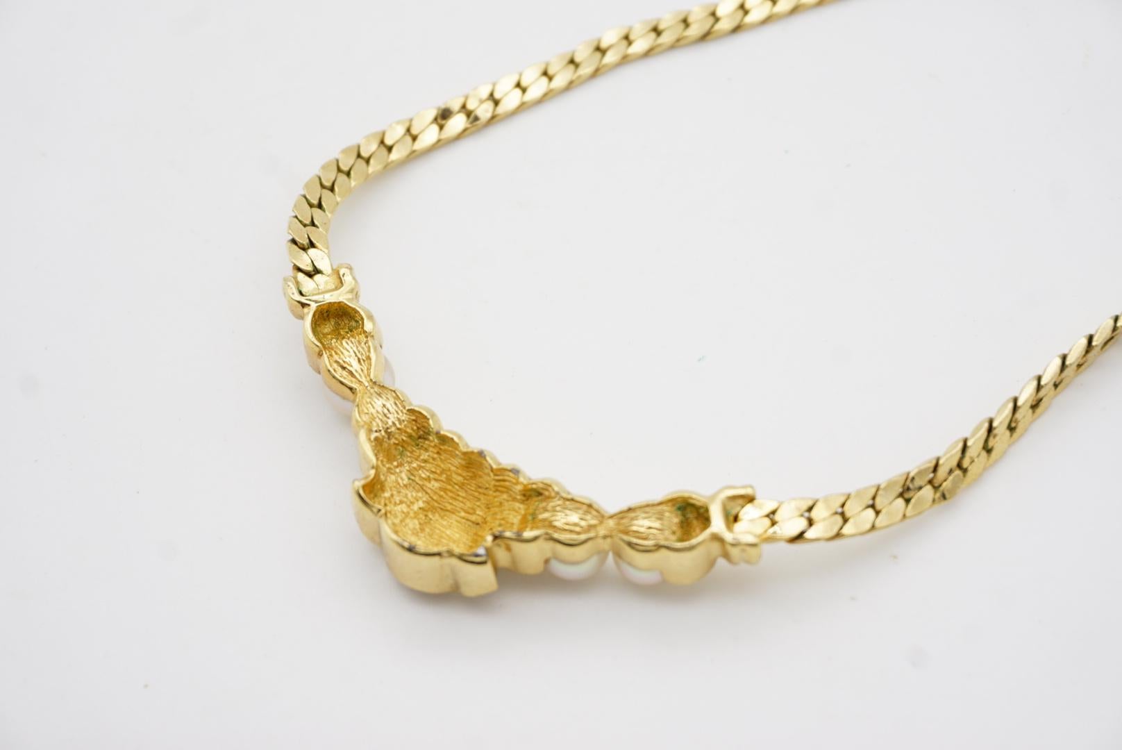 Christian Dior Vintage anni '80 Collana doppia con due perle bianche e cristalli a ventaglio lunare in vendita 9