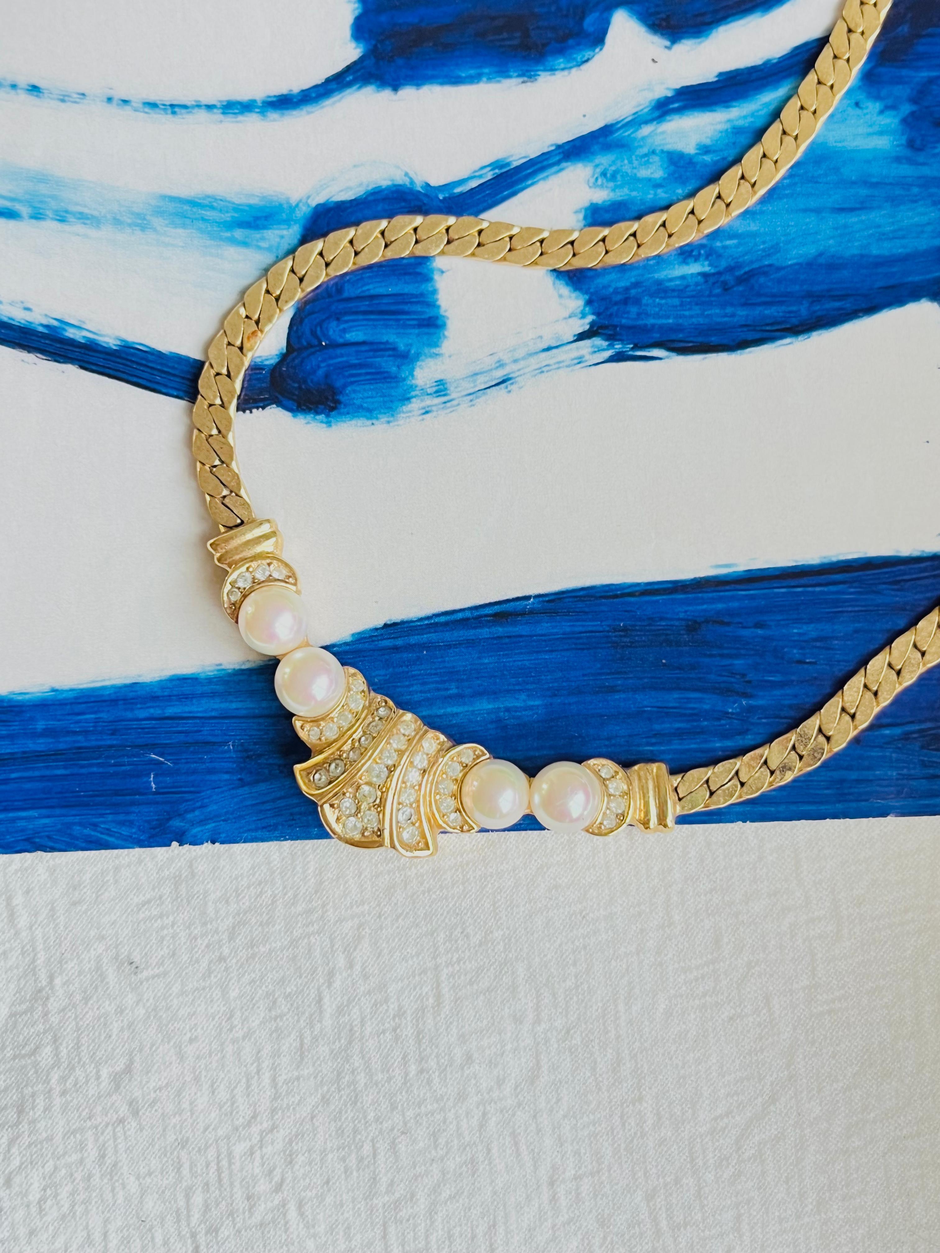 da uomo o donna Christian Dior Vintage anni '80 Collana doppia con due perle bianche e cristalli a ventaglio lunare in vendita