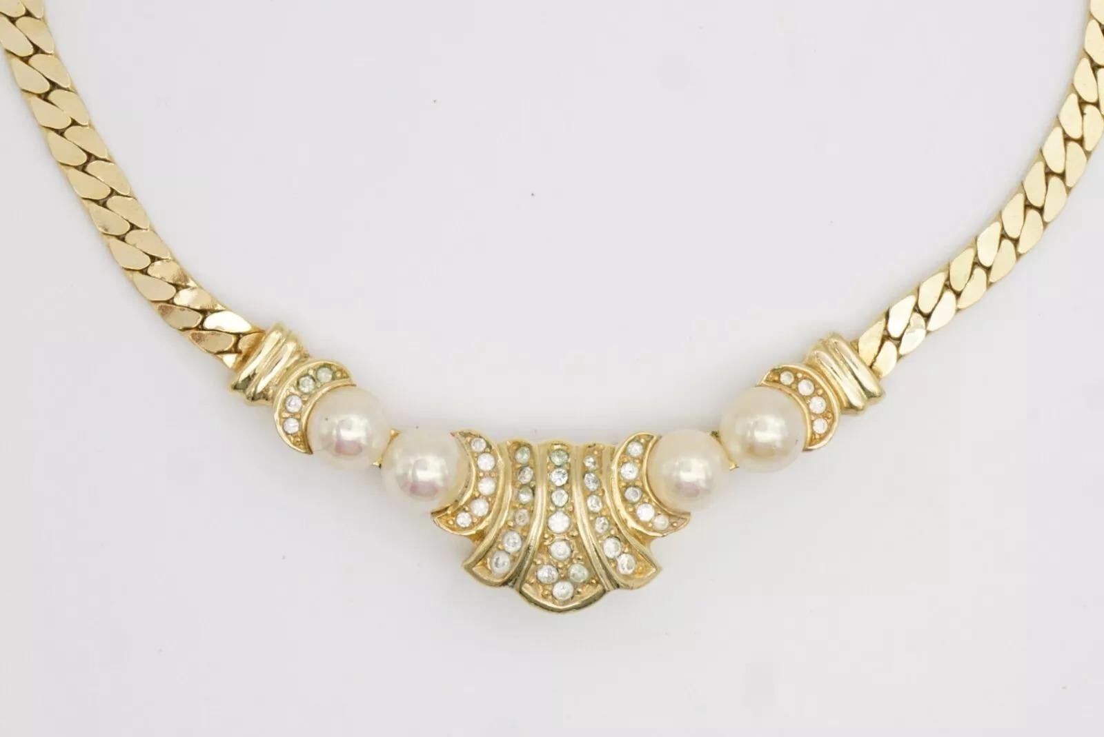 Christian Dior Vintage anni '80 Collana doppia con due perle bianche e cristalli a ventaglio lunare in vendita 4