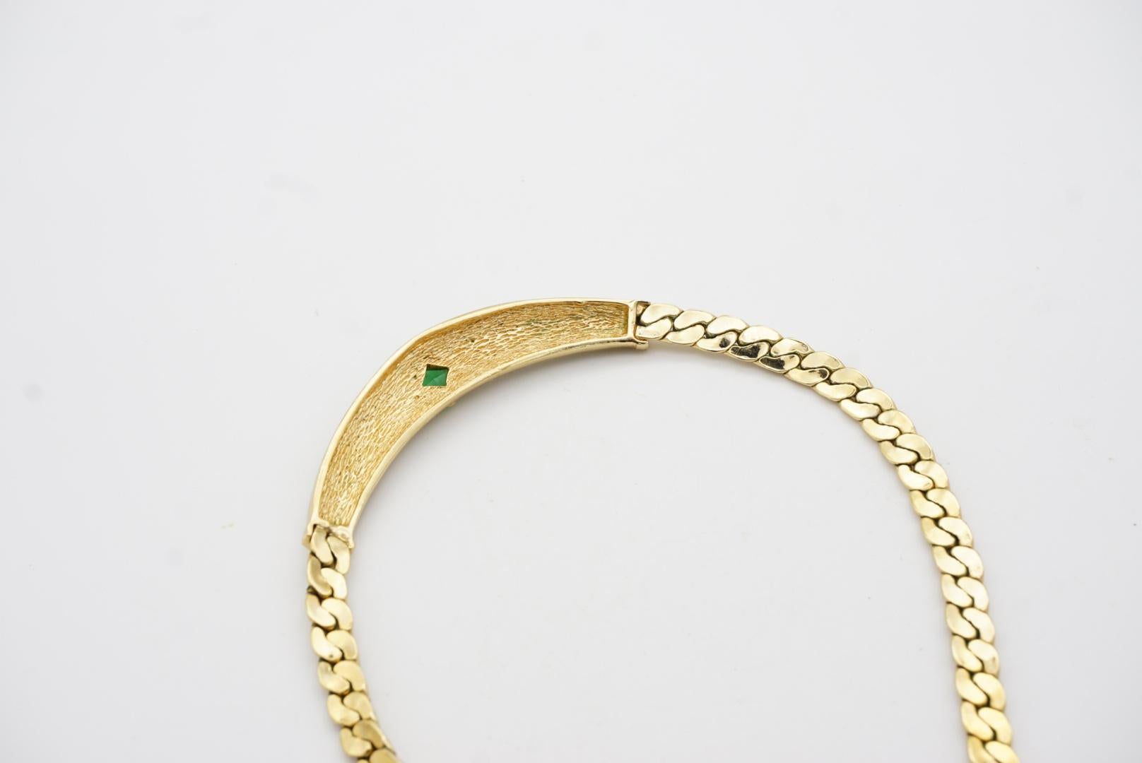 Christian Dior Vintage 1980s Emerald Green Gripoix Black Crystals Gold Necklace For Sale 8