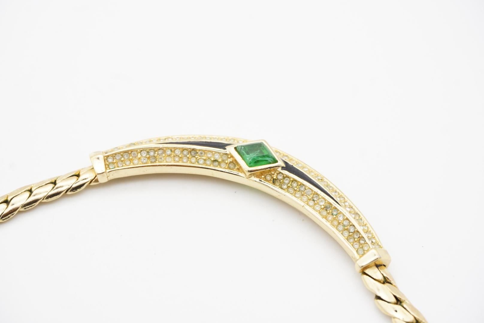Christian Dior Vintage 1980s Emerald Green Gripoix Black Crystals Gold Necklace For Sale 8