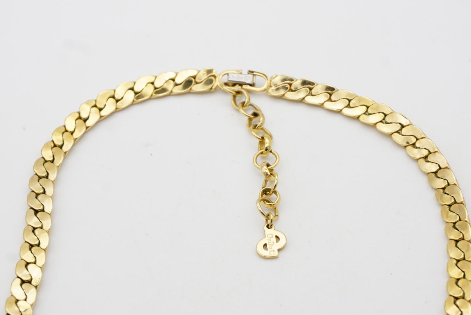 Christian Dior Vintage 1980s Emerald Green Gripoix Black Crystals Gold Necklace For Sale 11