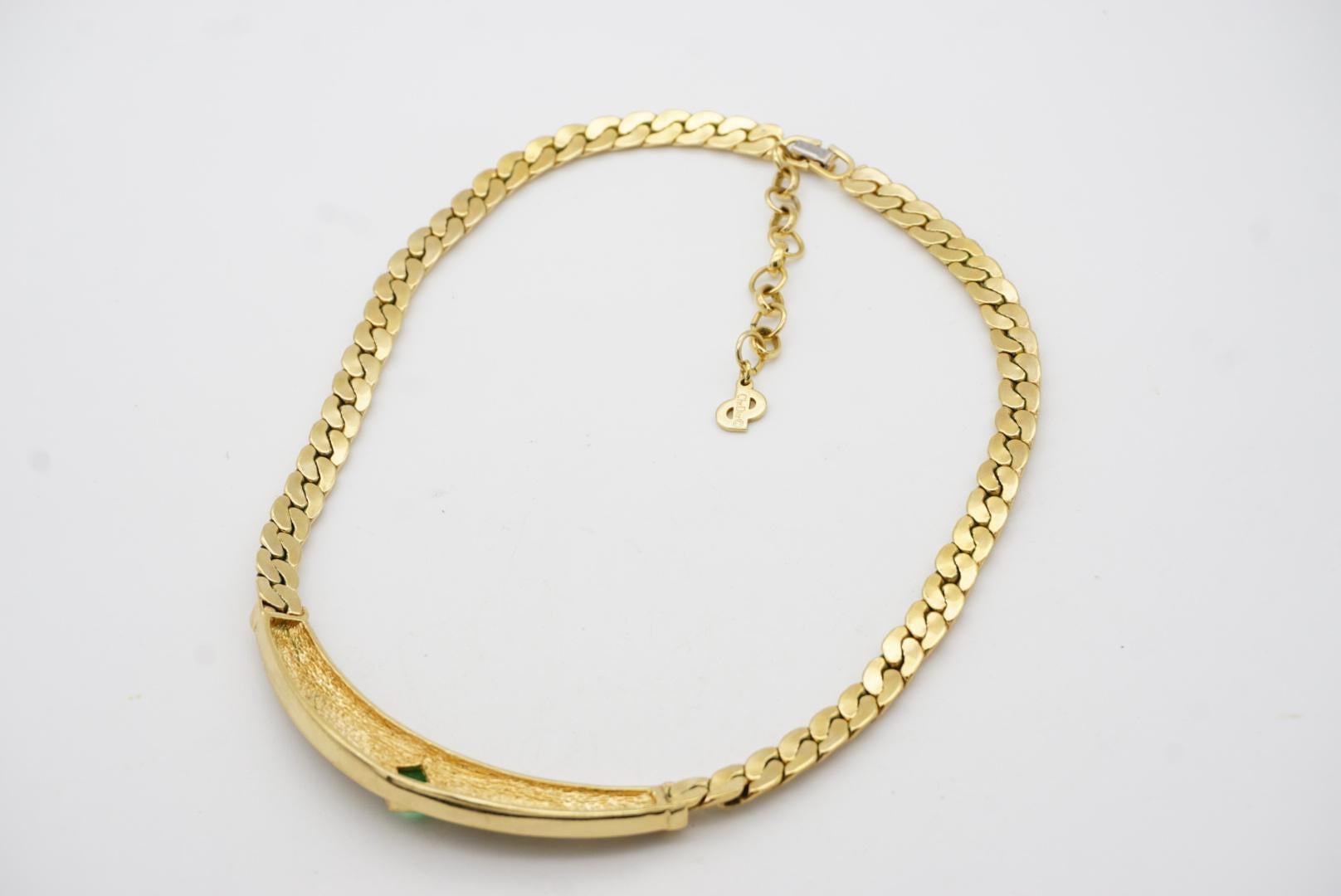 Christian Dior Vintage 1980s Emerald Green Gripoix Black Crystals Gold Necklace For Sale 12