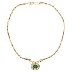 Christian Dior Vintage 1980s Emerald Green Gripoix Oval Pendant Crystal Necklace