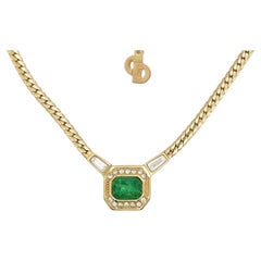 Christian Dior Vintage 1980s Emerald Gripoix Crystals Octagon Pendant Necklace