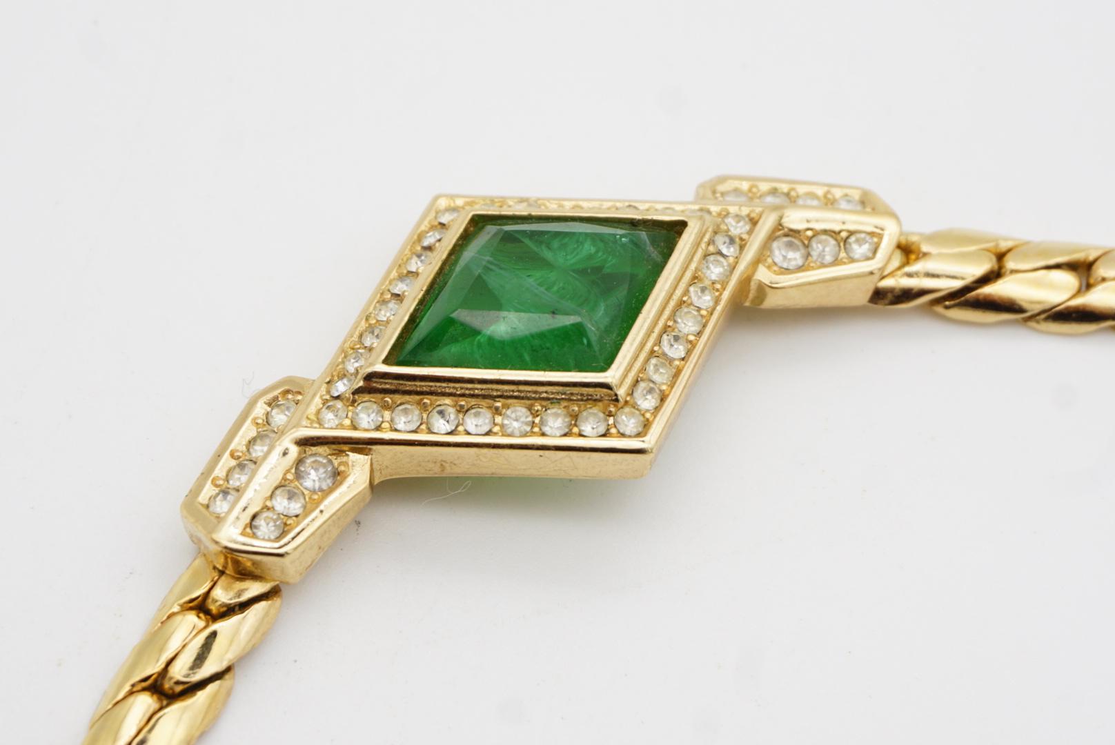 Christian Dior Vintage 1980s Emerald Gripoix Diamond Crystals Pendant Necklace For Sale 5