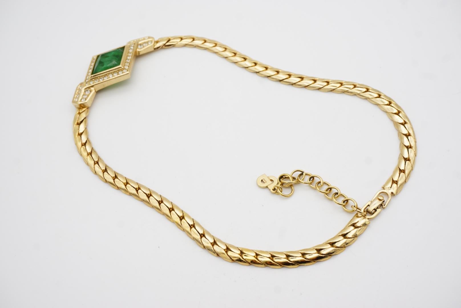 Christian Dior Vintage 1980er Jahre Smaragd Gripoix Diamant-Kristallen-Anhänger-Halskette im Angebot 8