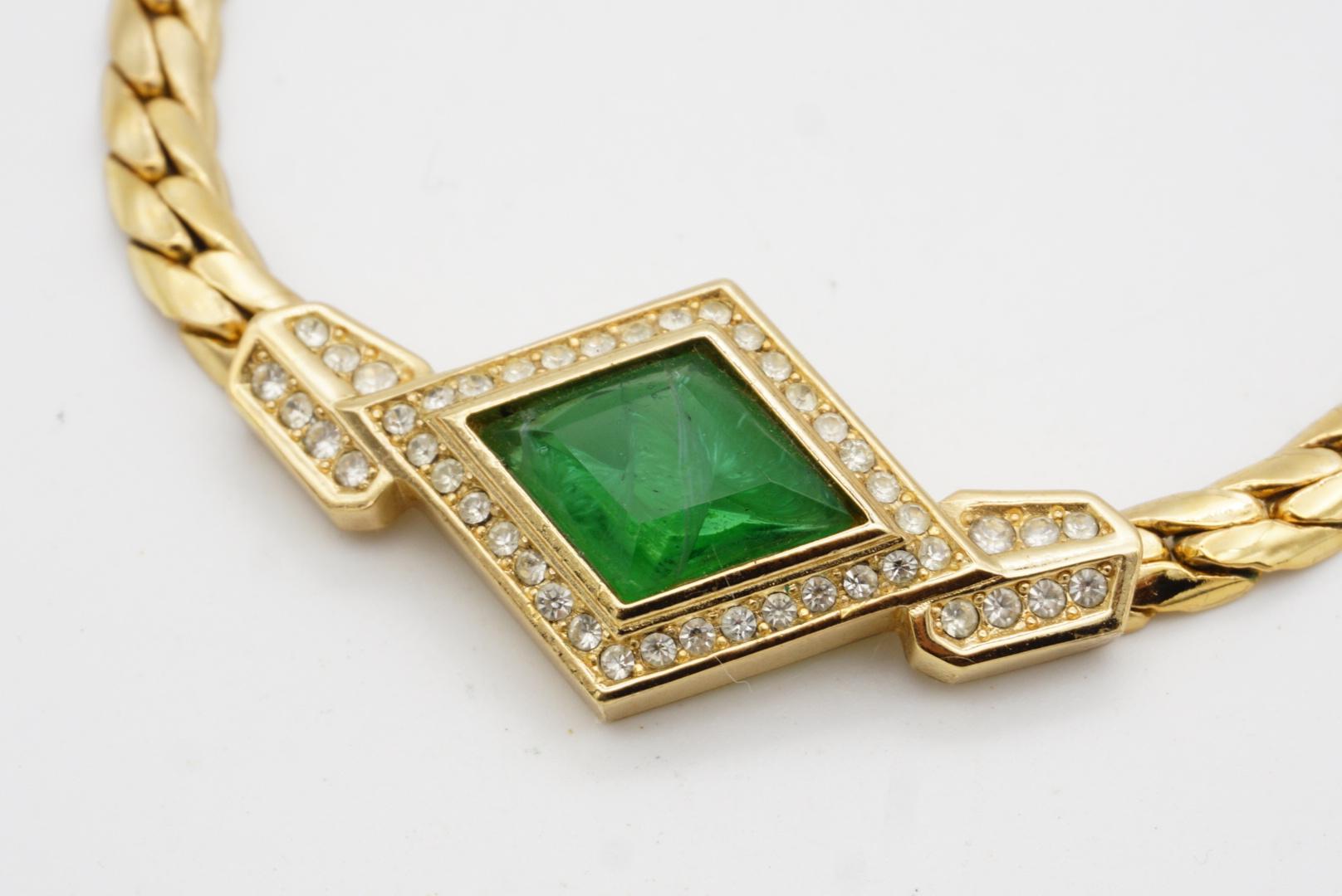 Christian Dior Vintage 1980s Emerald Gripoix Diamond Crystals Pendant Necklace For Sale 4