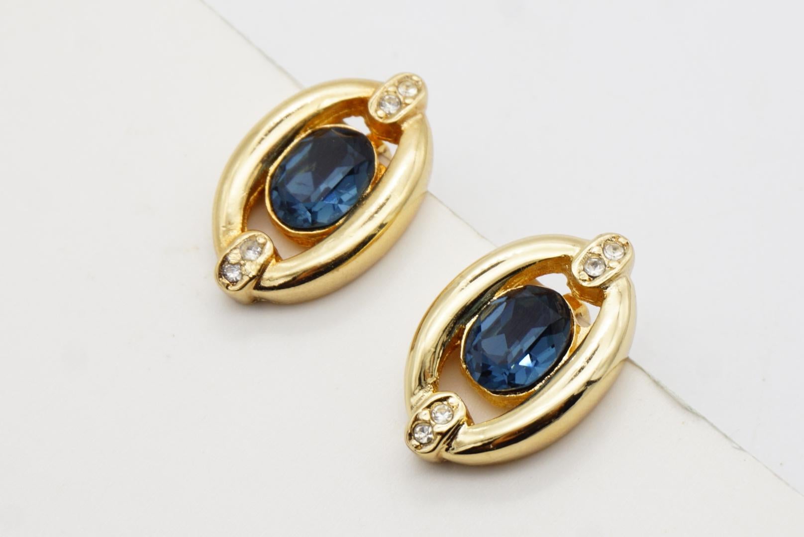 Christian Dior Vintage 1980er Jahre Evil Eye Saphir Oval Kristalle Gold Clip-Ohrringe im Angebot 5