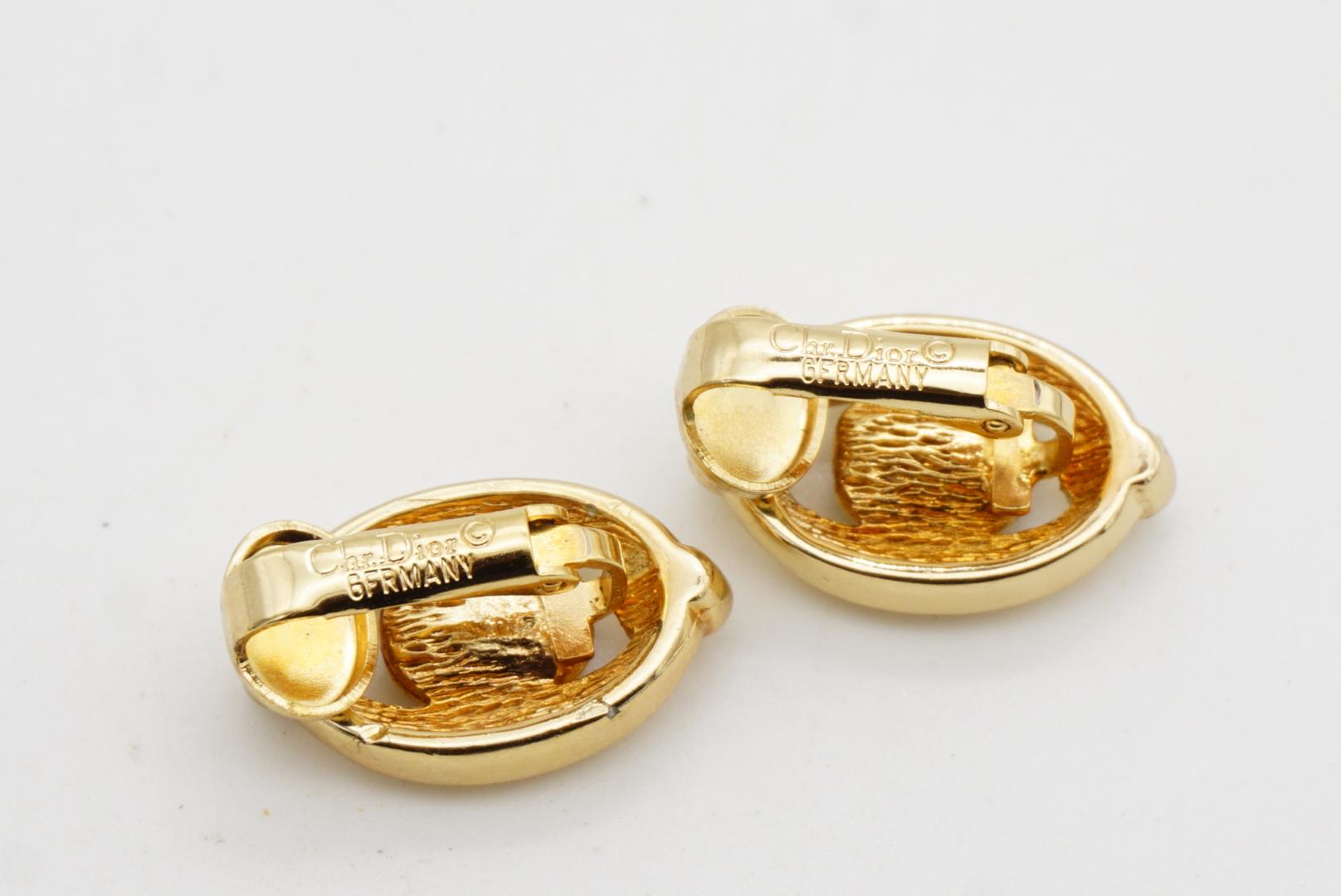 Christian Dior Vintage 1980er Jahre Evil Eye Saphir Oval Kristalle Gold Clip-Ohrringe im Angebot 6