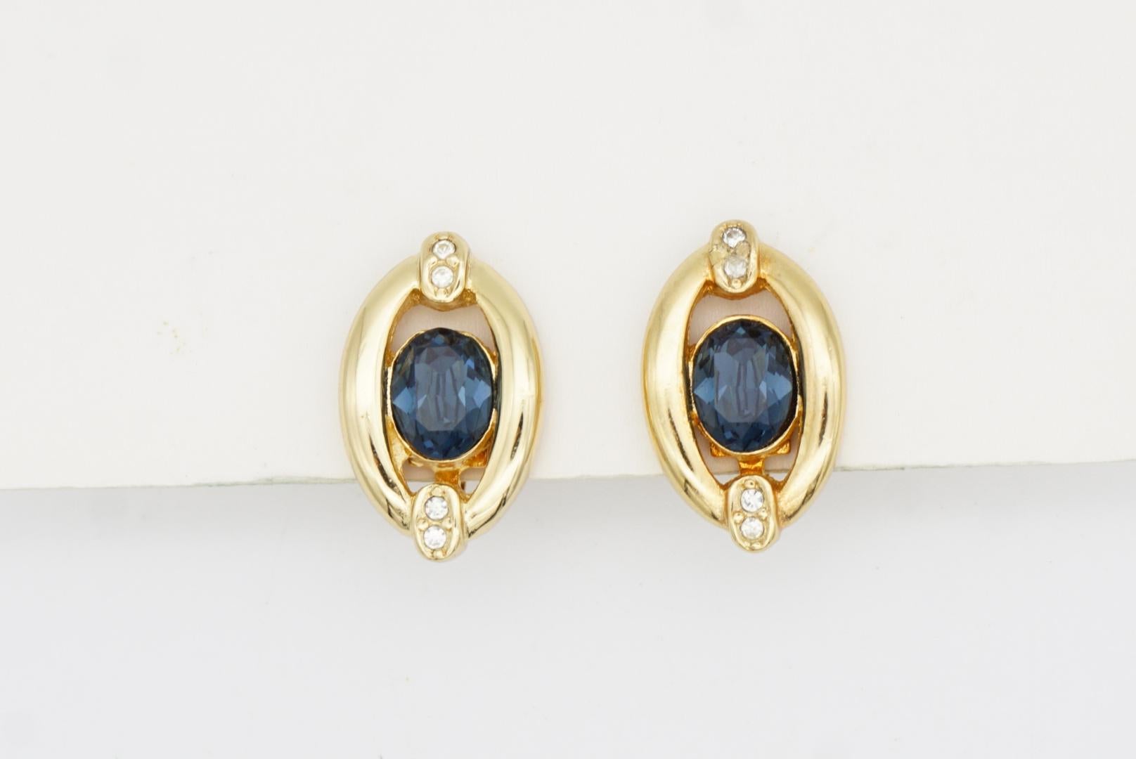 Christian Dior Vintage 1980er Jahre Evil Eye Saphir Oval Kristalle Gold Clip-Ohrringe im Angebot 2