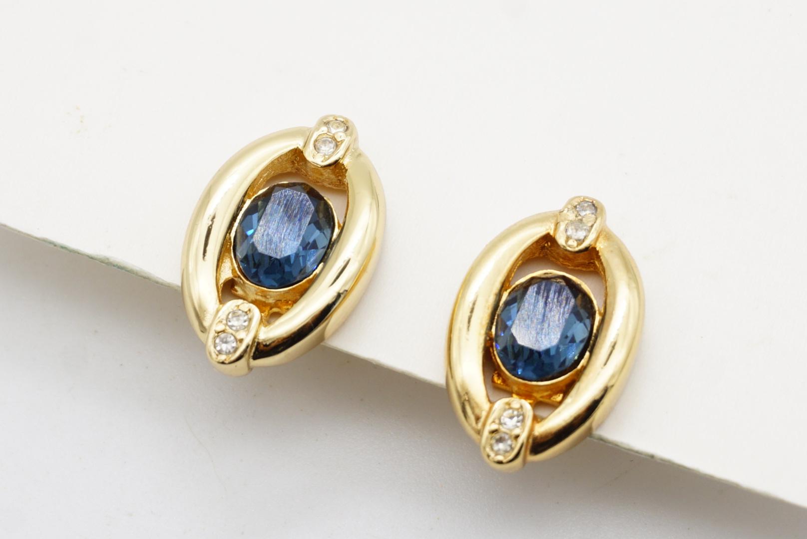 Christian Dior Vintage 1980er Jahre Evil Eye Saphir Oval Kristalle Gold Clip-Ohrringe im Angebot 3