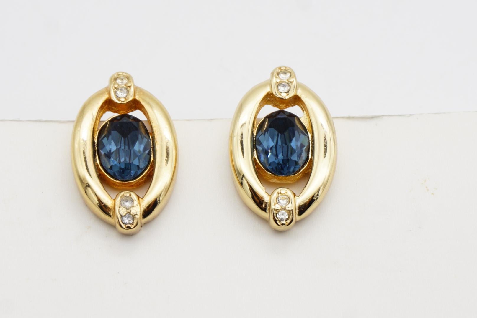Christian Dior Vintage 1980er Jahre Evil Eye Saphir Oval Kristalle Gold Clip-Ohrringe im Angebot 4