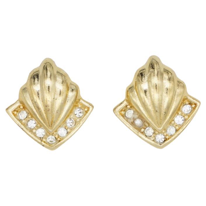 Christian Dior Vintage 1980s Fan Shell Crystals Triangle Elegant Clip Earrings, Gold Tone

Very good condition. Light scratches, barely noticeable. 100% genuine.

A very beautiful pair of rhinestone clip on earrings by Chr. DIOR, signed at the