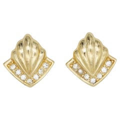 Christian Dior Vintage 1980s Fan Shell Crystals Triangle Elegant Clip Earrings