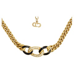 Christian Dior Vintage 1980s Five Interlocked Oval Black Crystals Link Necklace