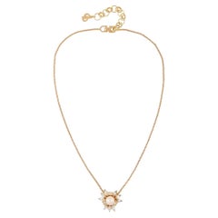 Christian Dior Vintage 1980s Floral Crystals Round Pearl Gold Pendant Necklace