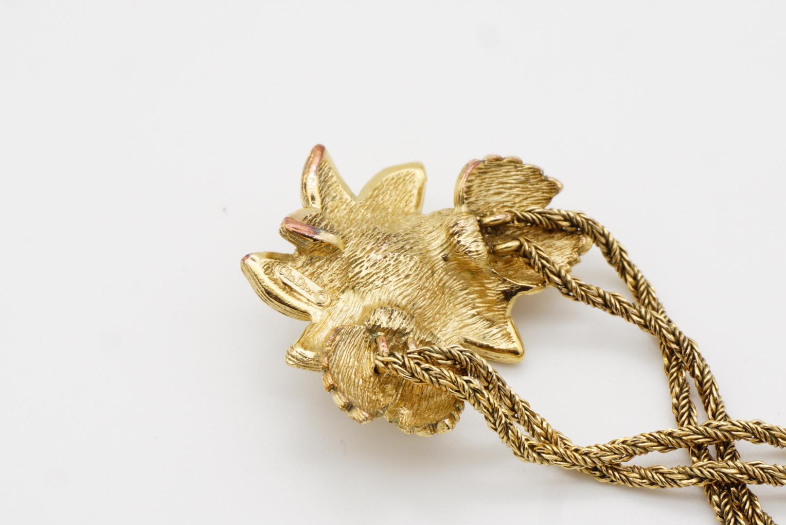 Christian Dior Vintage 1980er Jahre Halskette mit Blumenblatt-Perlen-Kristallen-Anhänger und Anhänger im Angebot 8