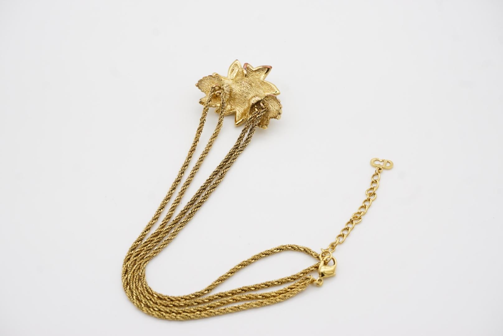 Christian Dior Vintage 1980s Floral Leaf Pearl Crystals Pendant Strand Necklace For Sale 10
