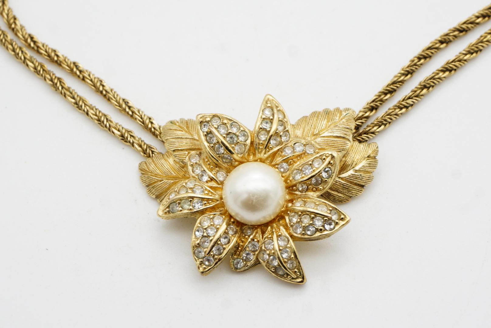Christian Dior Vintage 1980er Jahre Halskette mit Blumenblatt-Perlen-Kristallen-Anhänger und Anhänger im Angebot 10