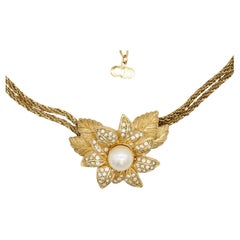 Christian Dior, collier vintage des années 1980, pendentif en perles et cristaux à motifs floraux