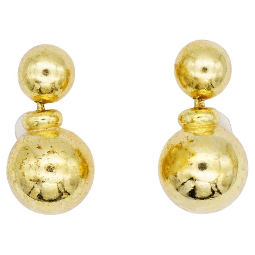 Christian Dior Vintage 1980s Glow Double Ball Circle Dangle Pierced Earrings For Sale