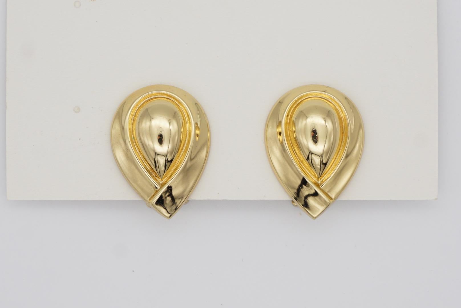 Christian Dior Vintage 1980s Glow Gilded Tear Water Drop Gold Clip On Earrings For Sale 1