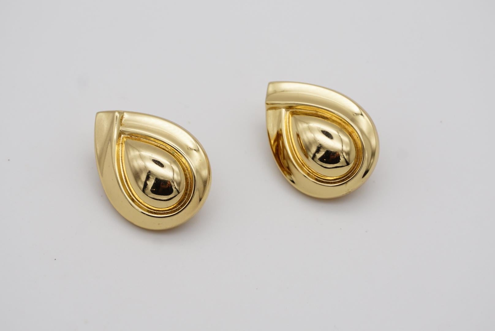 Christian Dior Vintage 1980s Glow Gilded Tear Water Drop Gold Clip On Earrings For Sale 2