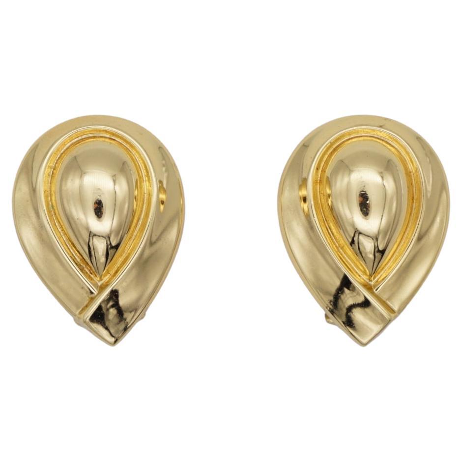 Christian Dior Vintage 1980s Glow Gilded Tear Water Drop Gold Clip On Earrings For Sale