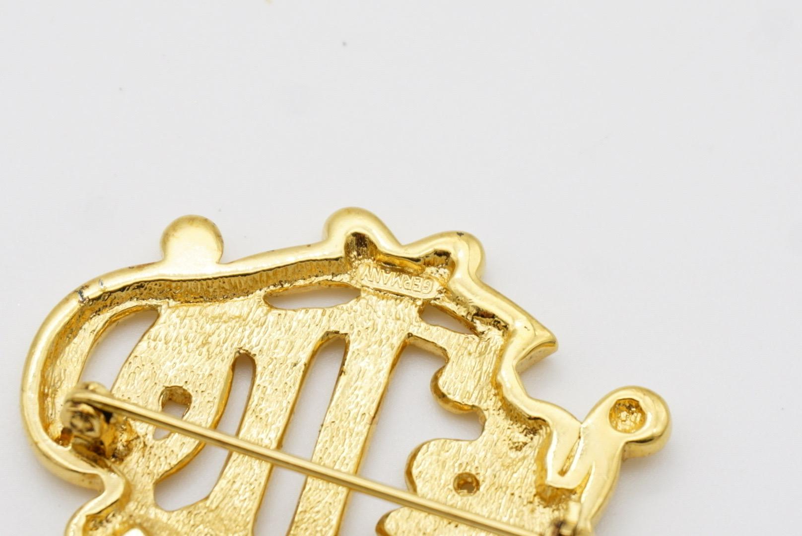 Christian Dior Vintage 1980s Glow Logo Monogram interlocked Letters Gold Brooch For Sale 11