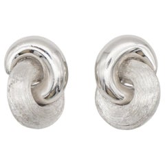 Christian Dior Vintage 1980s Glow Matte Interlocked Knot Silver Clip Earrings
