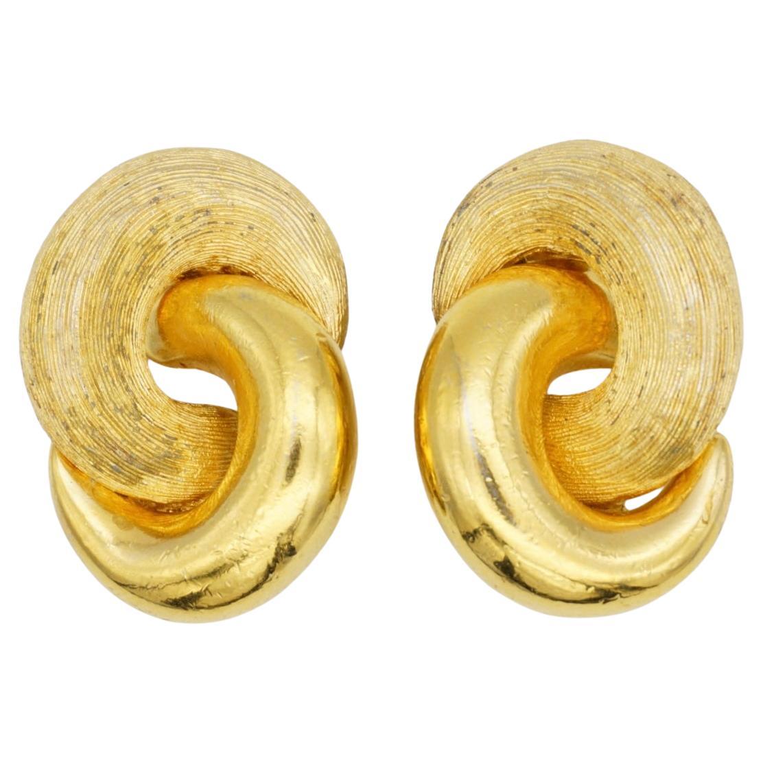 Christian Dior Vintage 1980s Glow Matte Interlocked Knot Twist Chunky Earrings For Sale